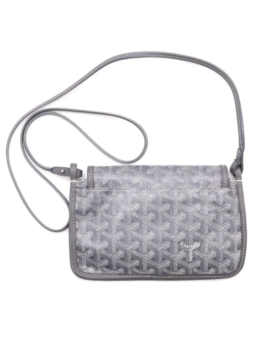 Goyard Plumet Canvas Leather Shoulder Bag Pouch Wallet Silver Gray